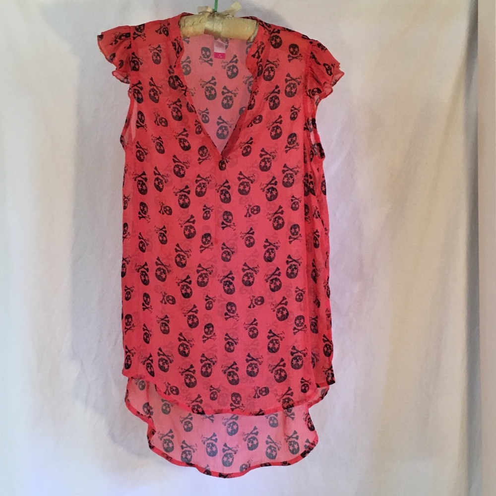 Dark peach sheer blouse with skulls pattern